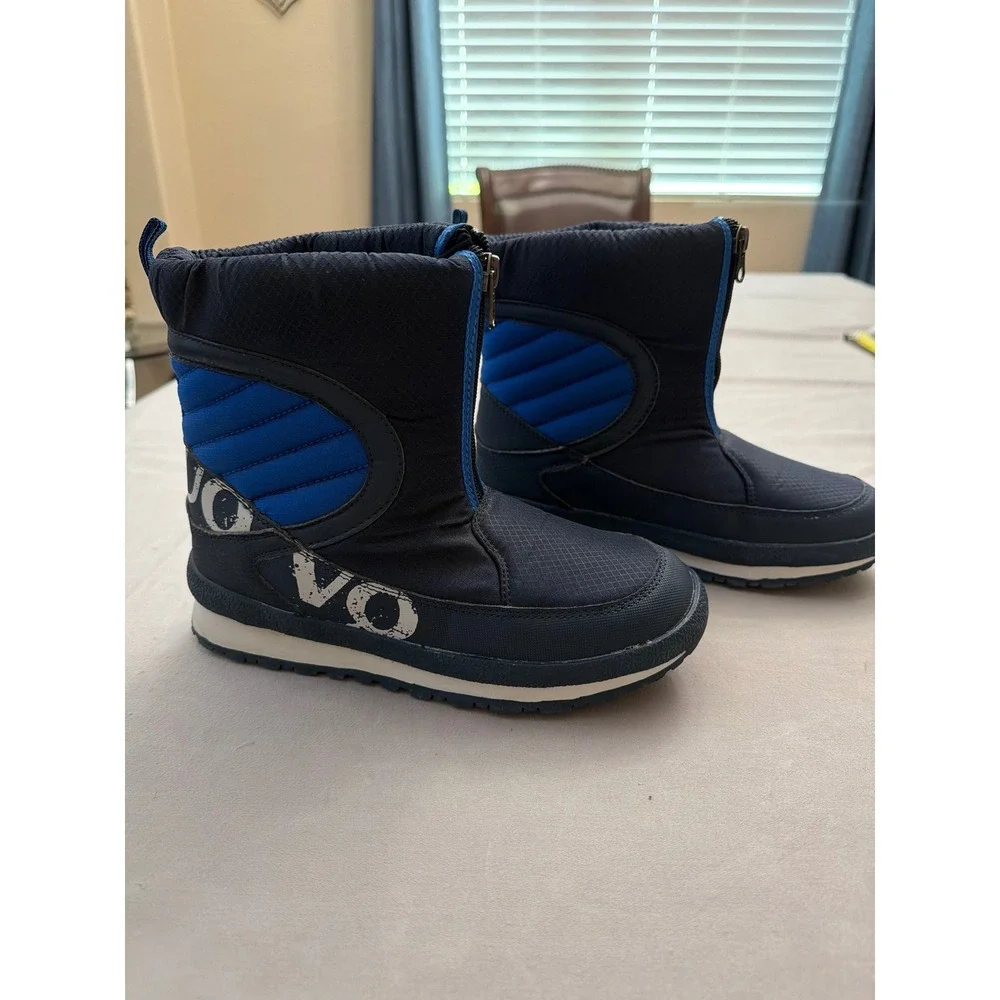 UOVO Boys Navy Blue Winter Snow Boots Front Zip Fleece Lined S161031Z1F Size 4.5